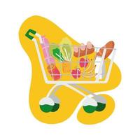 groceries in shopping cart block style vector