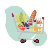 groceries in shopping cart block style vector