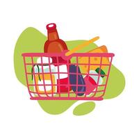 groceries in plastic basket block style vector