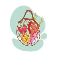 groceries in net bag block style vector