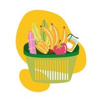 groceries in plastic basket block style vector