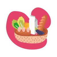 groceries in straw basket block style vector