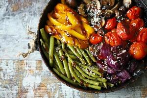 Baked vegetables in a pan photo