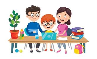 Cute Funny Child Using Notebook vector