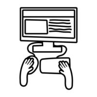 hands using desktop line style icon vector