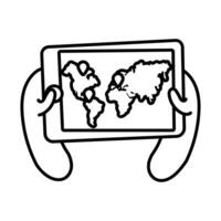 smartphone online things with earth planet maps line style vector