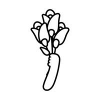 hands with roses bouquet line style vector