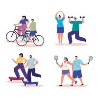 group of people practicing exercise avatar characters vector