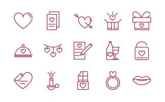 happy valentines day romantic passion love icons set red line design vector