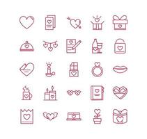 happy valentines day romantic passion love icons set red line design vector