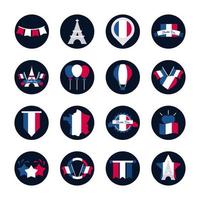 France and bastille day block and flat style icon set vector design