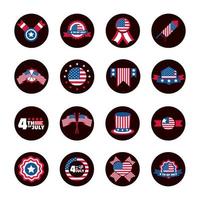 4th of july independence day celebration honor memorial american flag icons set block and flat style icon vector