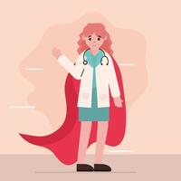 doctor hero female physician with stethoscope and cape vector