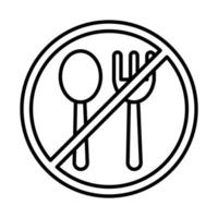 tenedor y cuchara con línea de señal prohibida e icono de estilo de relleno vector