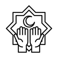 hands in prayer eid mubarak islamic religious celebration line style icon vector