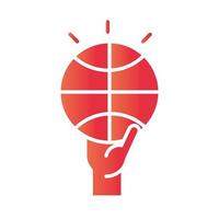 juego de baloncesto mano sosteniendo bola recreación deporte icono de estilo degradado vector