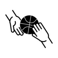 juego de baloncesto, manos, con, pelota, recreación, deporte, silueta, estilo, icono vector