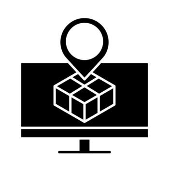 delivery packaging computer location pointer app cardboard box distribution logistic shipment of goods silhouette style icon vector