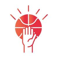 juego de baloncesto mano con equipo de pelota recreación deporte icono de estilo degradado vector