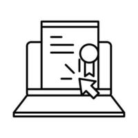 educación en línea certificado de computadora portátil haga clic en sitio web digital y cursos de capacitación móvil icono de estilo de línea vector