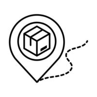 delivery packaging cardboard box tracking location pointer cargo distribution logistic shipment of goods line style icon vector