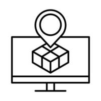 delivery packaging computer location pointer app cardboard box distribution logistic shipment of goods line style icon vector
