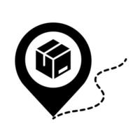 delivery packaging cardboard box tracking location pointer cargo distribution logistic shipment of goods silhouette style icon vector