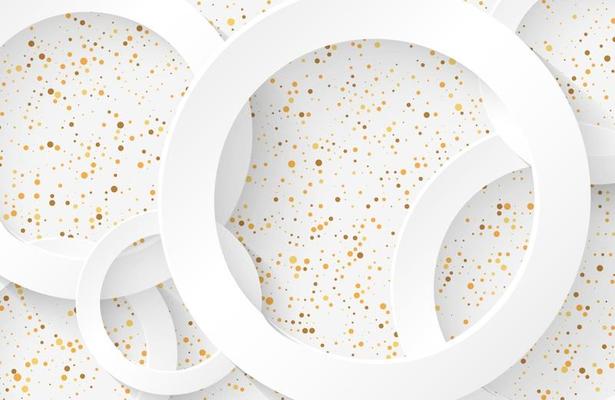 Modern White paper cut background with realistic circle shape textured with gold dot halftone glitter
