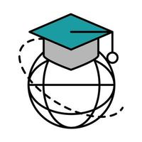 online education graduation hat world connection website and mobile training courses line and fill icon vector