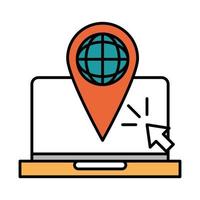 online education laptop world navigation pointer website and mobile training courses line and fill icon vector