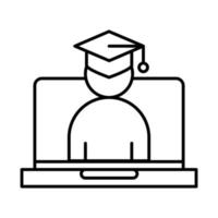 online education virtual graduation student in laptop website and mobile training courses line style icon vector