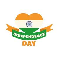 happy independence day india heart with flag honor celebration flat style icon vector