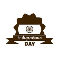 feliz día de la independencia india bandera cinta tradicional silueta estilo icono vector