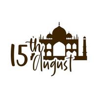 feliz día de la independencia india taj mahal fecha celebración festiva silueta estilo icono vector