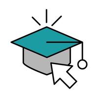 online education graduation success click virtual website and mobile training courses line and fill icon vector