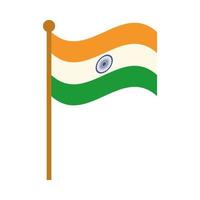 feliz día de la independencia india bandera en poste símbolo nacional icono de estilo plano vector