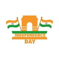 happy independence day india indian gate and flags patriot proud flat style icon vector