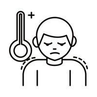 covid 19 coronavirus prevention sad man with fever spread outbreak pandemic line style icon vector