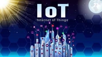 IoT in City on Starry Sky background vector