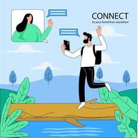 Connect to your friend illustration concept vector