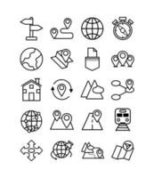 bundle of map line icons vector