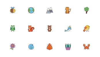 bundle of animals and nature kawaii icons vector