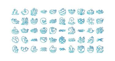 bundle of waves ocean set icons vector