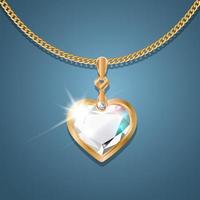 Necklace with pendant on a gold chain. With a large heart shaped diamond. Decoration for women. vector