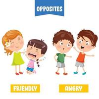 Opposite Adjectives With Cartoon Drawings vector