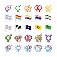 bundle of genders symbols of sexual orientation and flags multi style icons vector