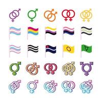 bundle of genders symbols of sexual orientation and flags multi style icons vector