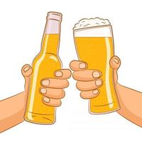 Clinking hands with beer and foam vector