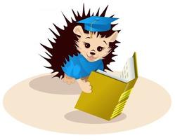 Vector image of a hedgehog with a book from a series of illustrations with a hedgehog