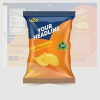 Potato chips and dry fruits package design foil bags isolated on white background in 3d illustration vector